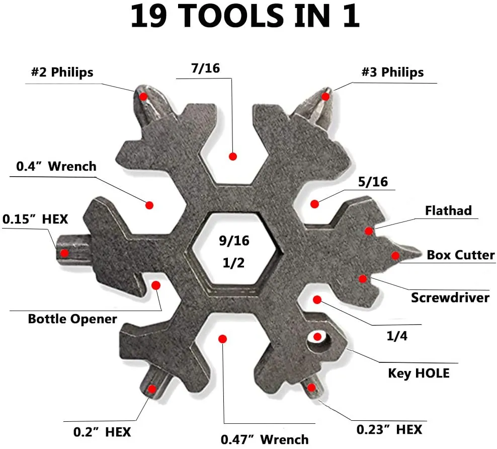The Latest Multitool Snowflake Tool, 19-In-1 Snowflake Multi Tool, Portable Stainless Steel Keychain Screwdriver Bottle Opener Snowflake Multi-Tool for Outdoor Enthusiast and Men'S Gift (Colorful)