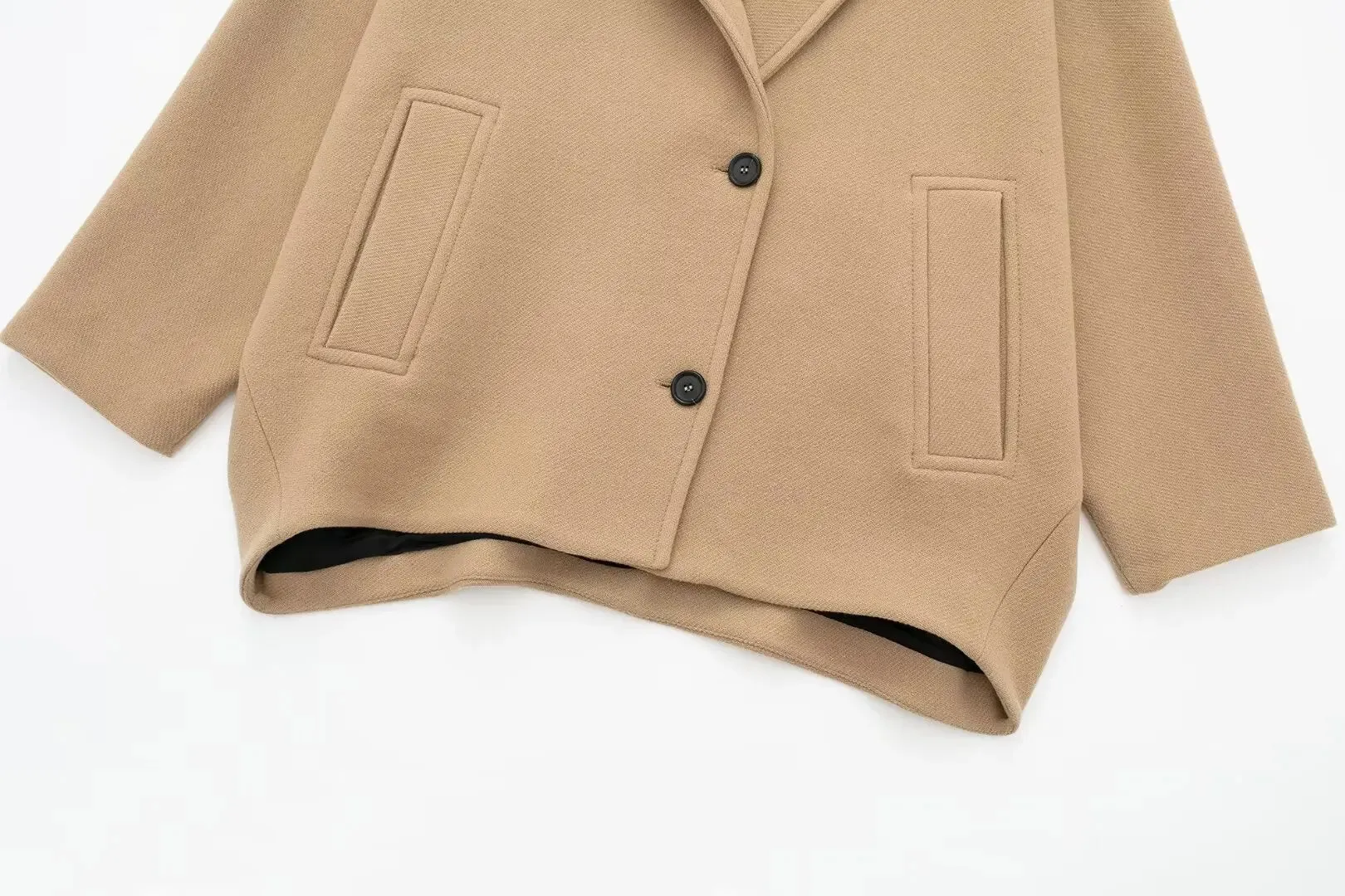 TRAFZA Winter Khaki Damen Lose Jacke Stehkragen Langarm Einreiher Freizeitjacke Damen Wollmischung Top 3 Farben