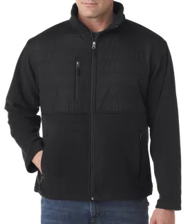 ultraclub adult fleece jacket with quilted yoke overlay - black (4xl)