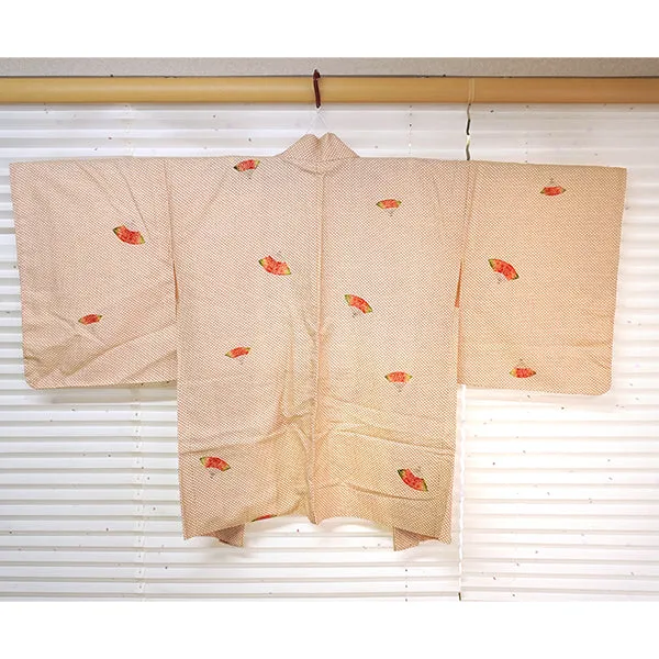 Vintage Haori Kimono Jacket Silk, Ivory Beige base, Plum Blossom