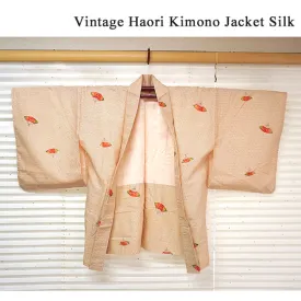 Vintage Haori Kimono Jacket Silk, Ivory Beige base, Plum Blossom