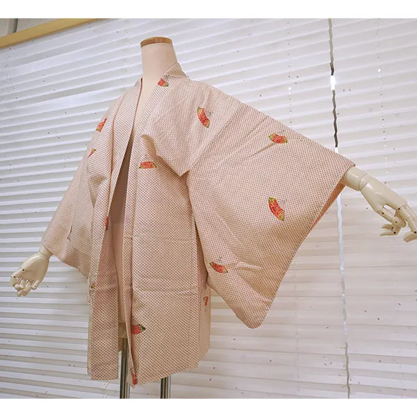 Vintage Haori Kimono Jacket Silk, Ivory Beige base, Plum Blossom