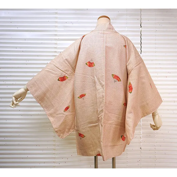 Vintage Haori Kimono Jacket Silk, Ivory Beige base, Plum Blossom