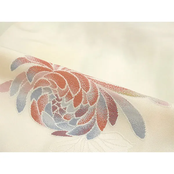 Vintage Haori Kimono Jacket Silk, Ivory Beige base,Chrysanthemums