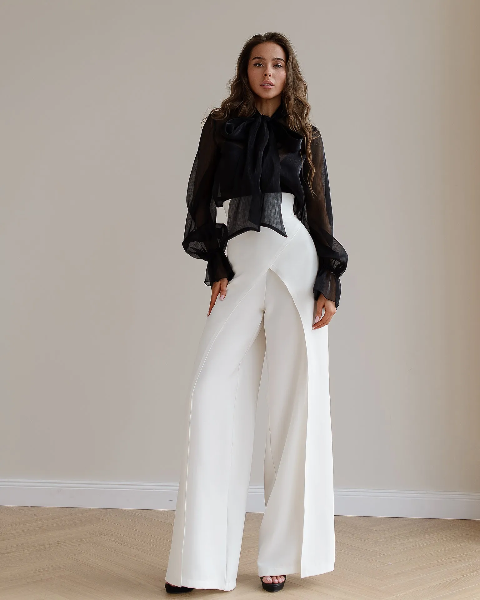 White High Waist Palazzo Pants