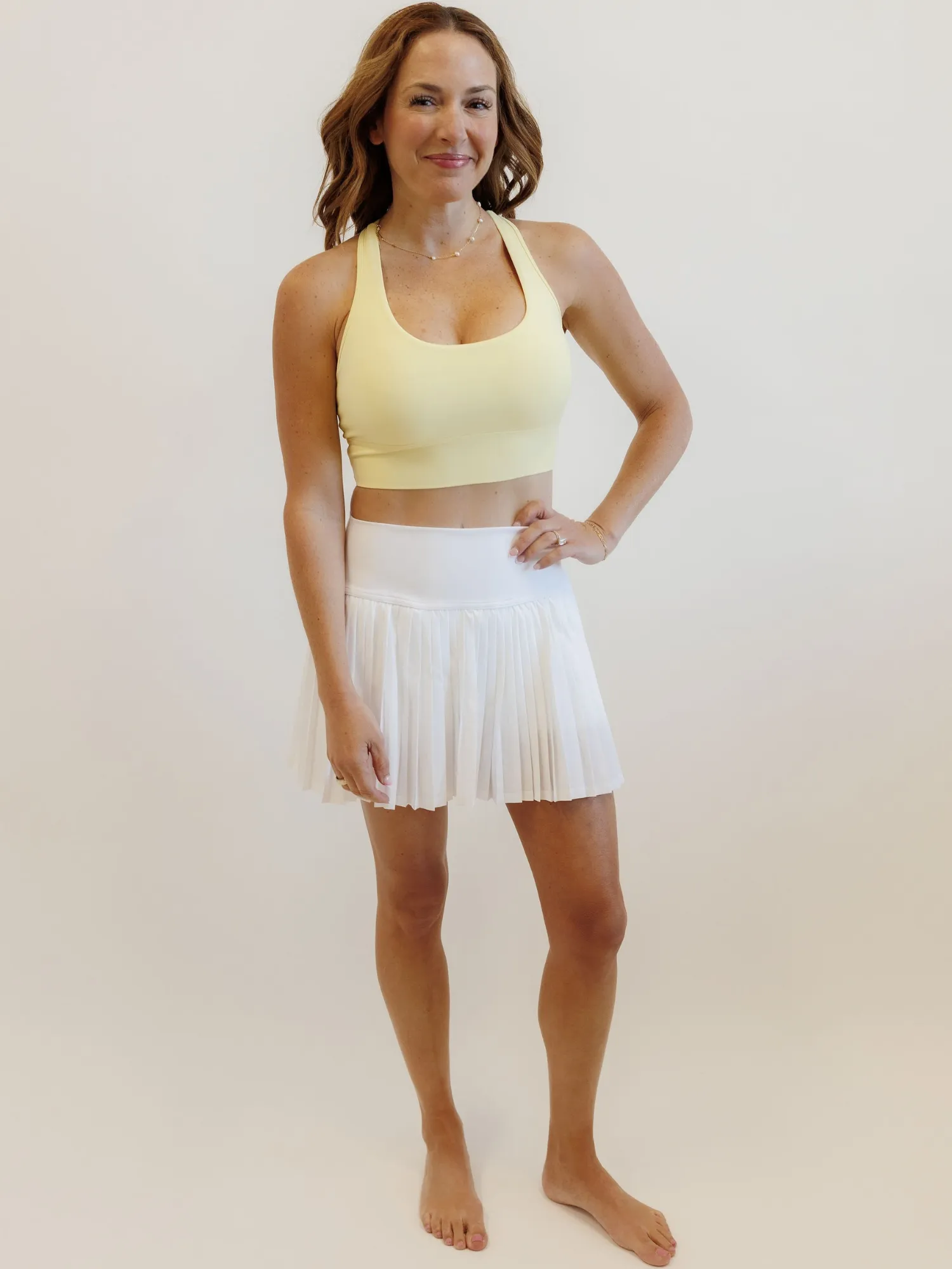 White "Maddie" Full Pleat Active Skirt with Pockets in Shorts Liner