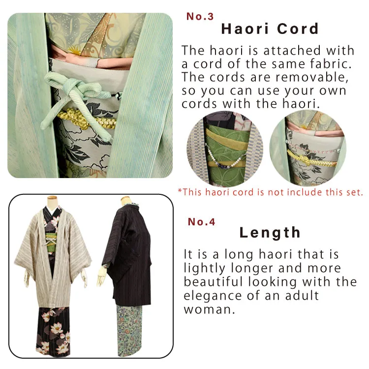 Women's Japanese Kimono Jacket/Cardigan,Haori Coat with a haori cord,Geometric