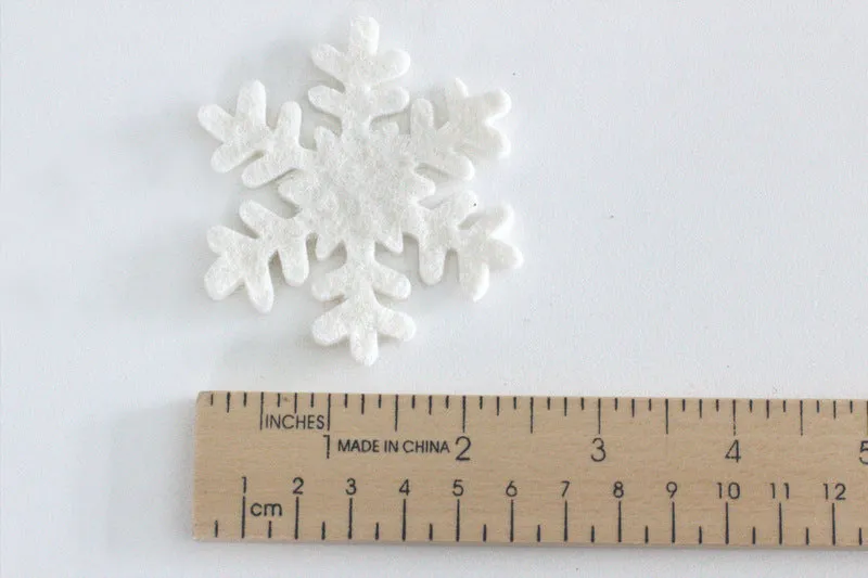 Wool Felt Snowflakes- White Christmas Winter Shapes- 100% Wool Felt