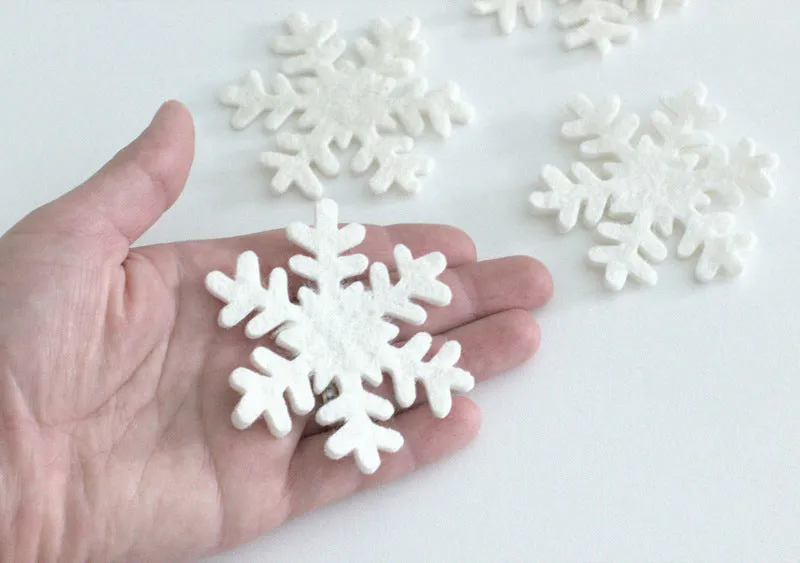 Wool Felt Snowflakes- White Christmas Winter Shapes- 100% Wool Felt