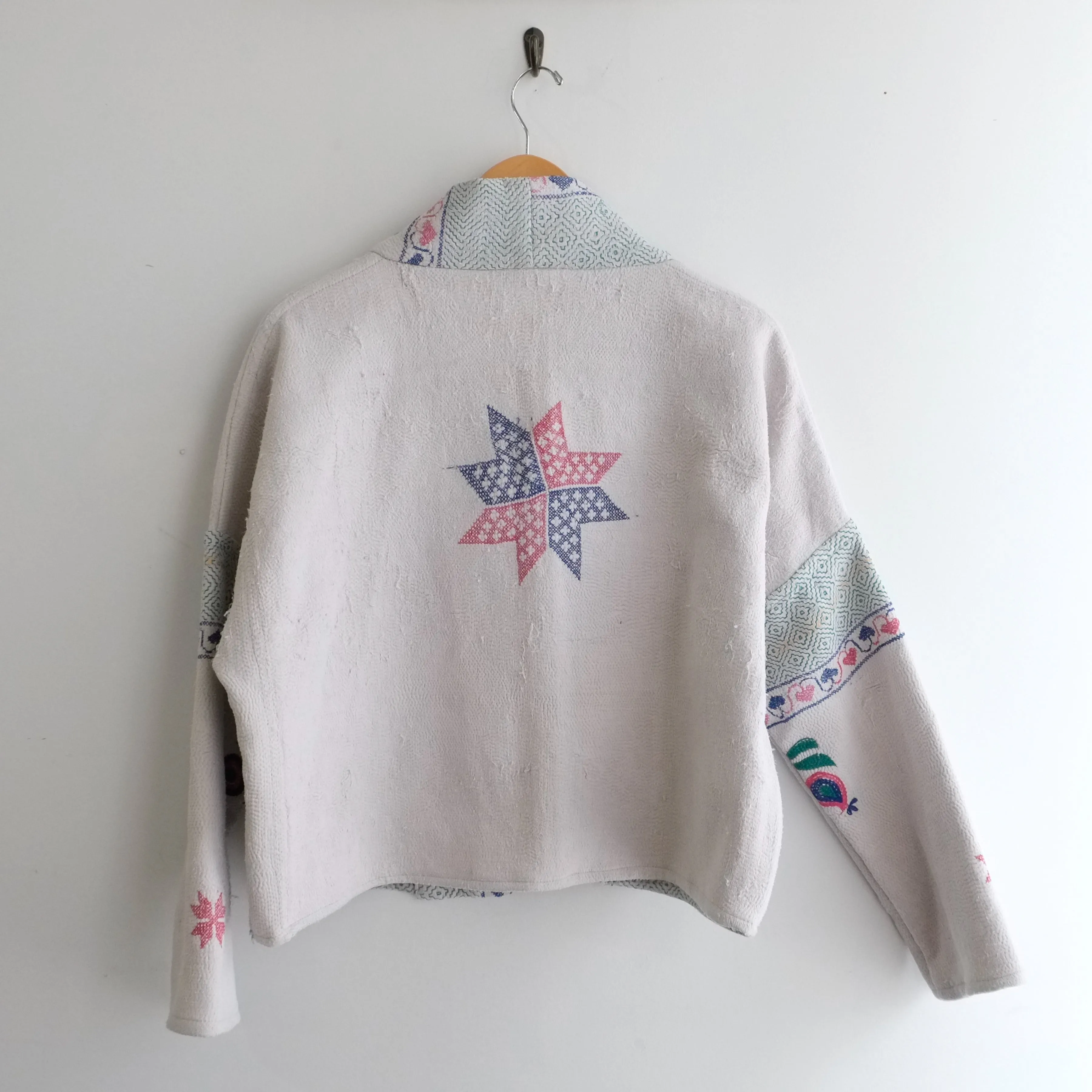 XXS White with Embroidered Star on Back Anoushka Jacket LS001